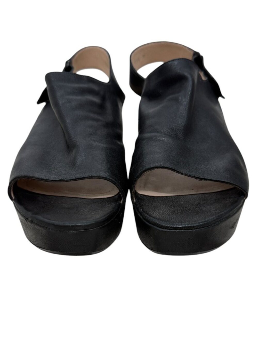 Stuart Weitzman Leather Wedge Peep-Toe Slingback Women's Black Sandals Sz 11.5 - Picture 3 of 8